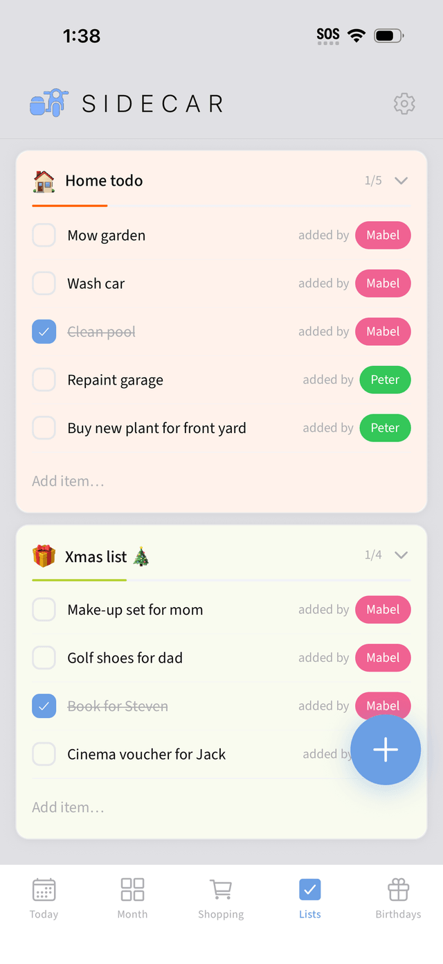 Shared to-do lists with live check-off